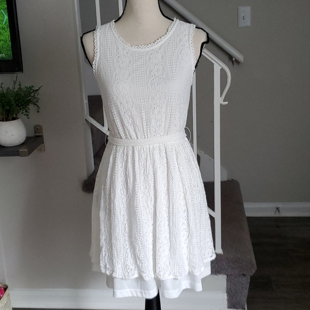 Aina Be Crochet Lace Overlay Open Back Dress